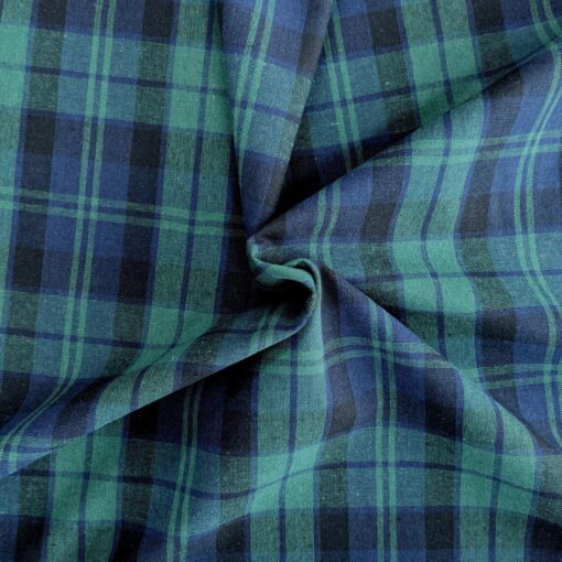Cotton Fabric Mediumweight Black Watch Tartan Blue & Green 145cm Wide