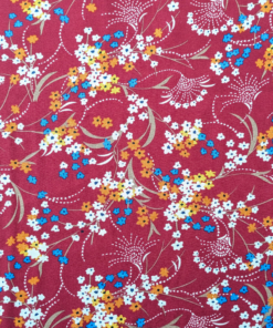 Floral Spray On Wine Red Viscose Fabric 140cm Wide