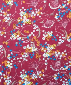 Floral Spray On Wine Red Viscose Fabric 140cm Wide