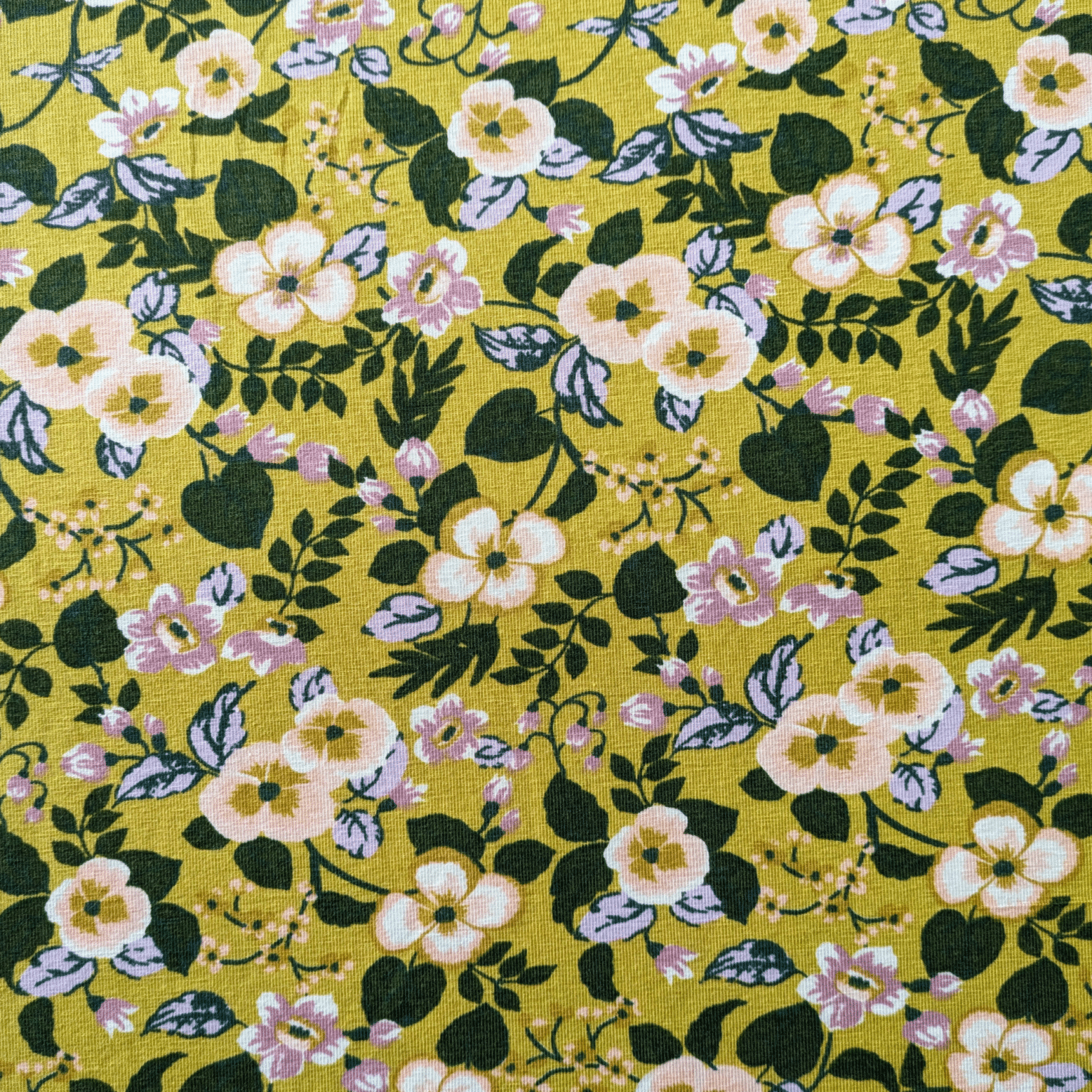 Flowers On Yellow Modal Cotton Jersey Fabric 150cm Wide