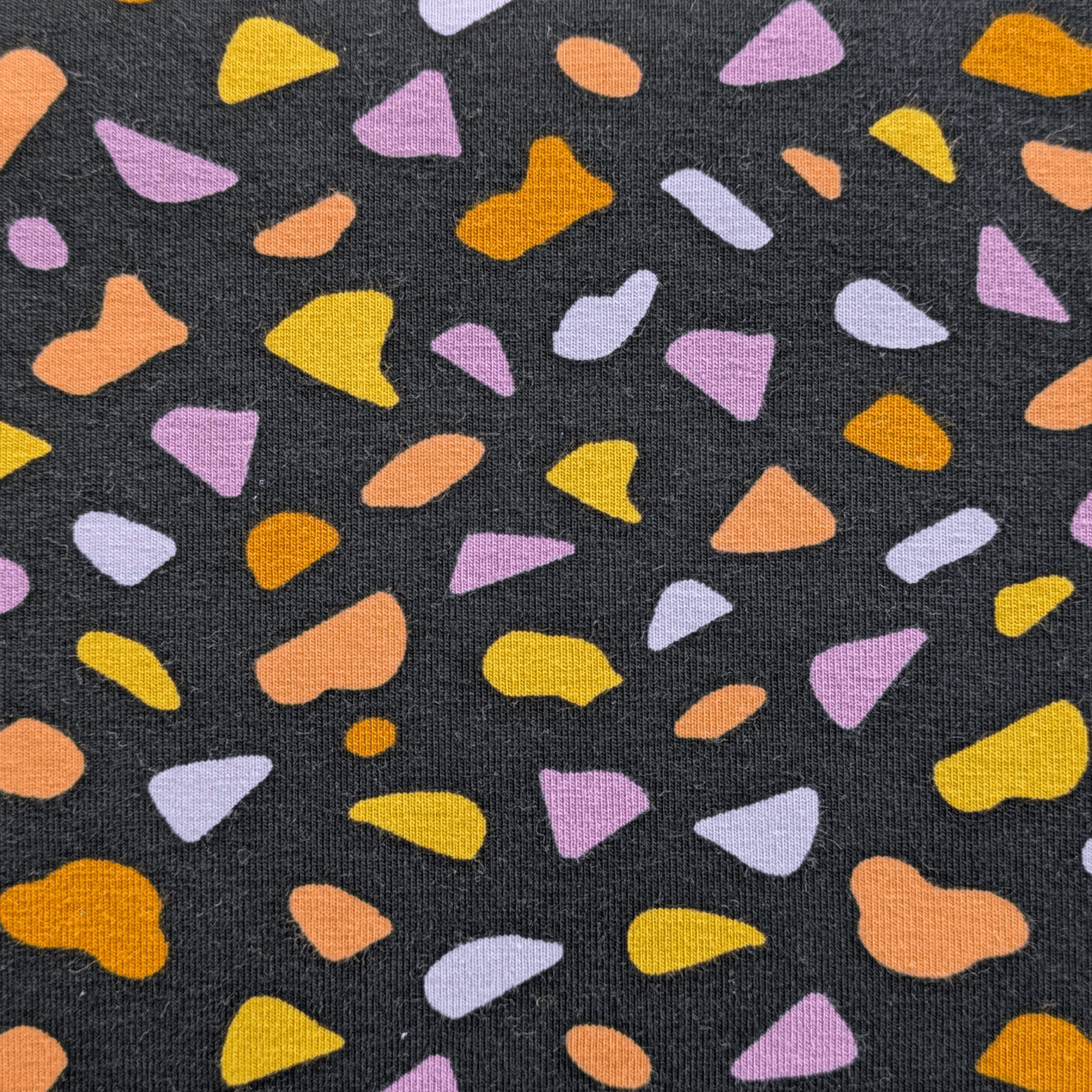 Cotton Jersey Fabric Organic Shapes On Black 150cm Wide