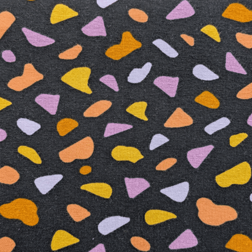 Cotton Jersey Fabric Organic Shapes On Black 150cm Wide