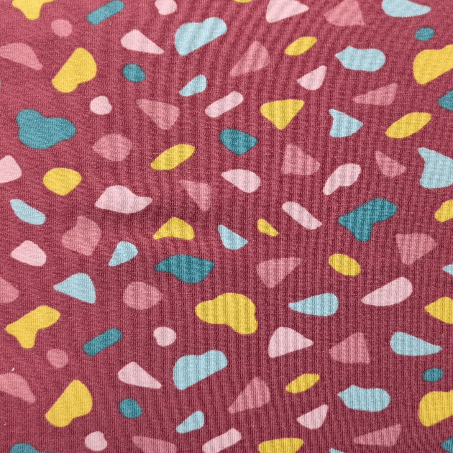 Cotton Jersey Fabric Organic Shapes On Raspberry 150cm Wide