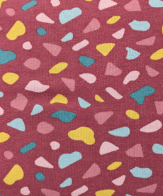 Cotton Jersey Fabric Organic Shapes On Raspberry 150cm Wide