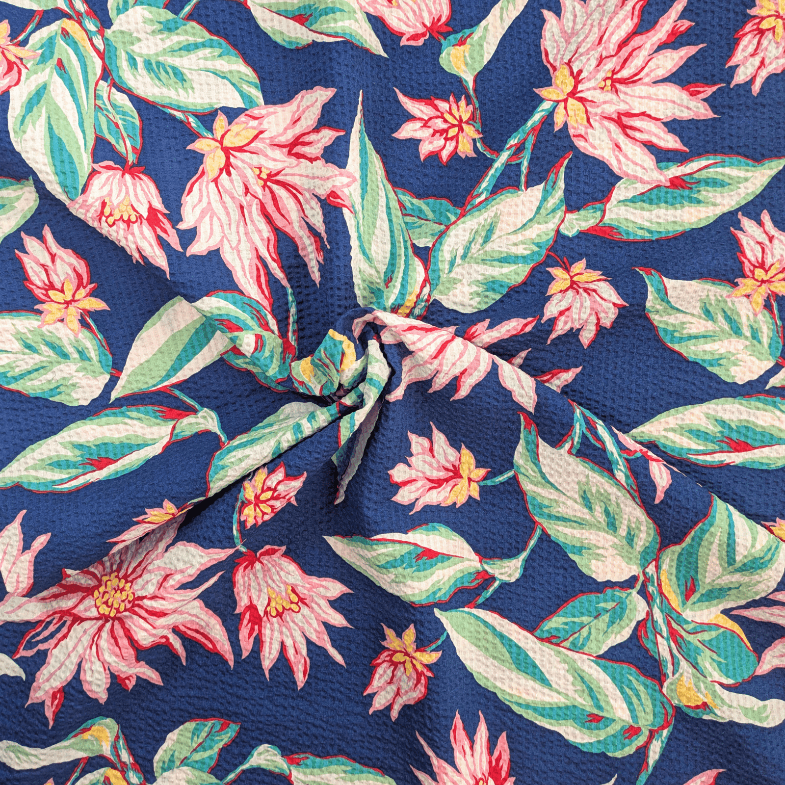 Large Floral Print 100% Cotton Seersucker Fabric Ex-Designer Deadstock 2 Twist fabric of Large Floral Print 100% Cotton Seersucker Fabric Ex-Designer Deadstock