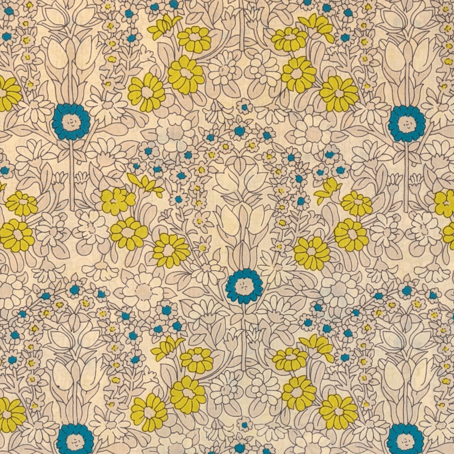 Line Drawn Floral 100% Pima Cotton Lawn Fabric