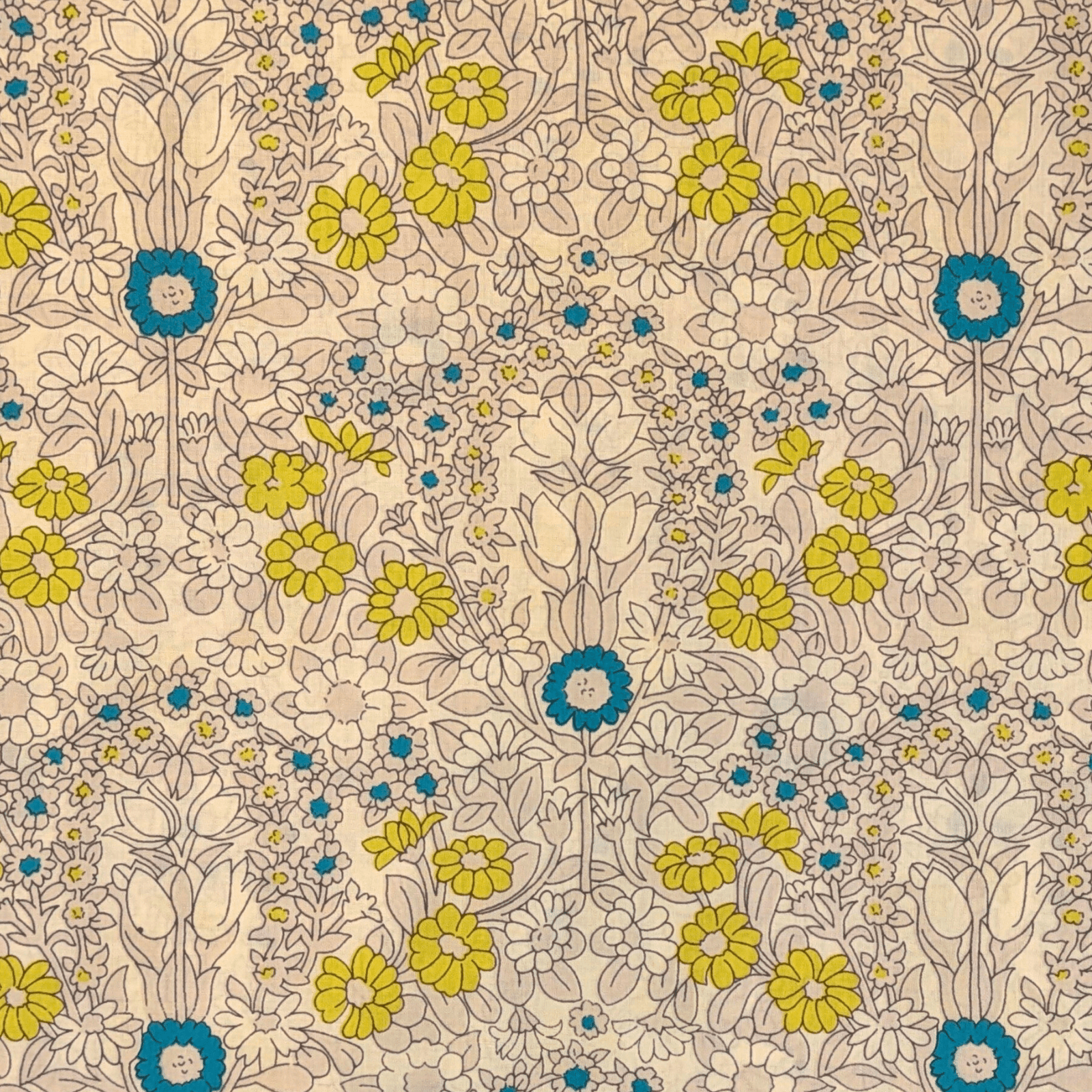 Line Drawn Floral 100% Pima Cotton Lawn Fabric 1 Line Drawn Floral 100% Pima Cotton Lawn Fabric