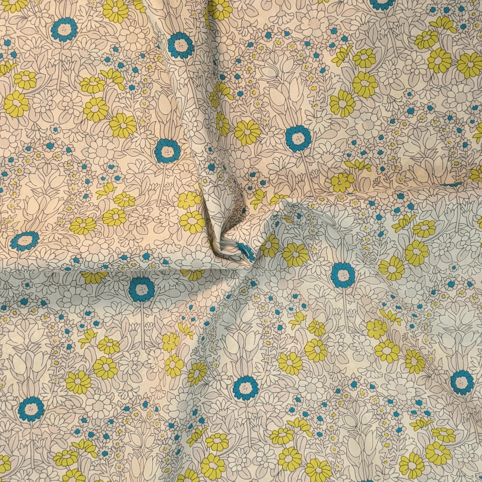 Line Drawn Floral 100% Pima Cotton Lawn Fabric 2 Line Drawn Floral 100% Pima Cotton Lawn Fabric