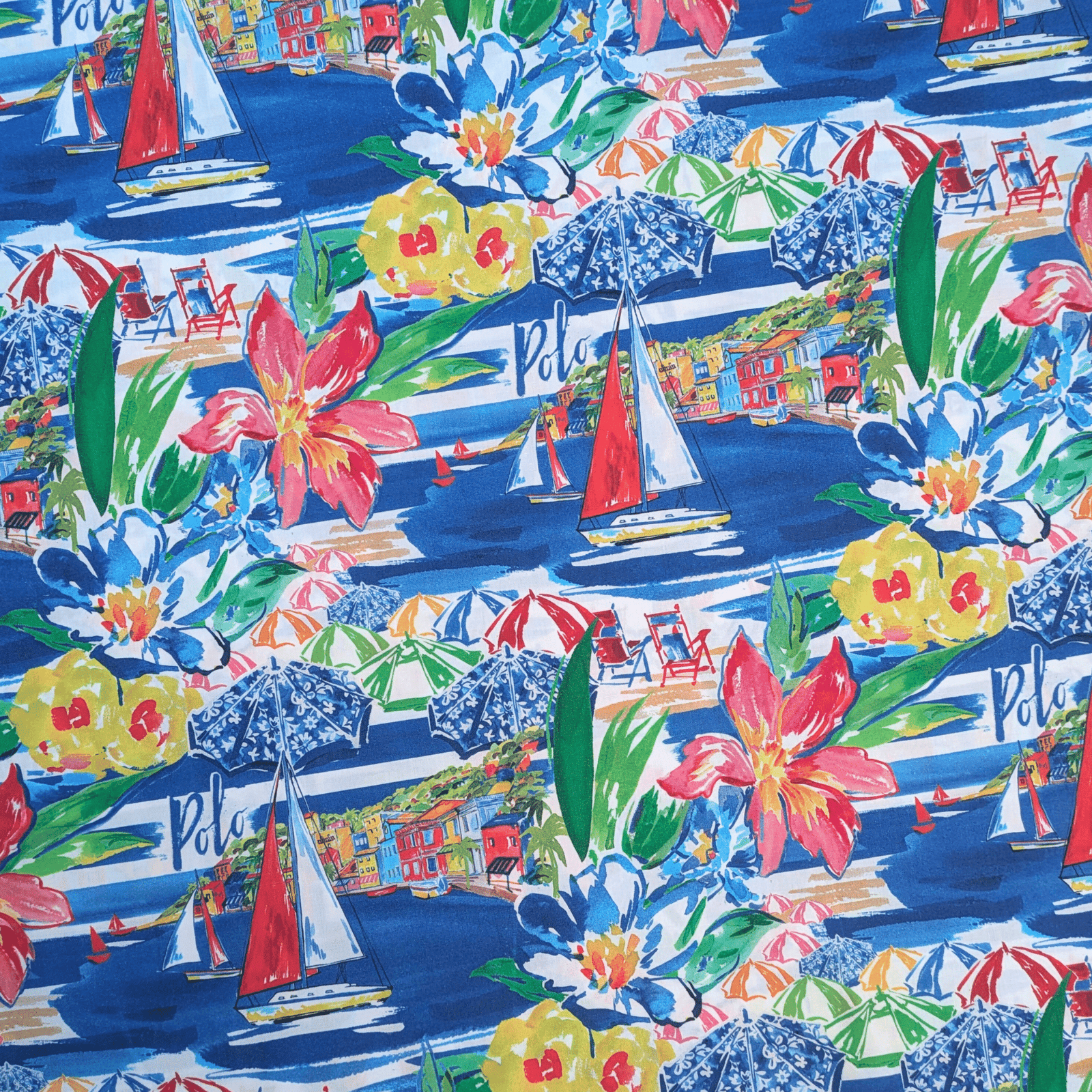 Multi-Coloured Riviera Print 100% Cotton Poplin Fabric Ex-Designer Deadstock 1 Multi-Coloured Riviera Print 100% Cotton Poplin Fabric Ex-Designer Deadstock