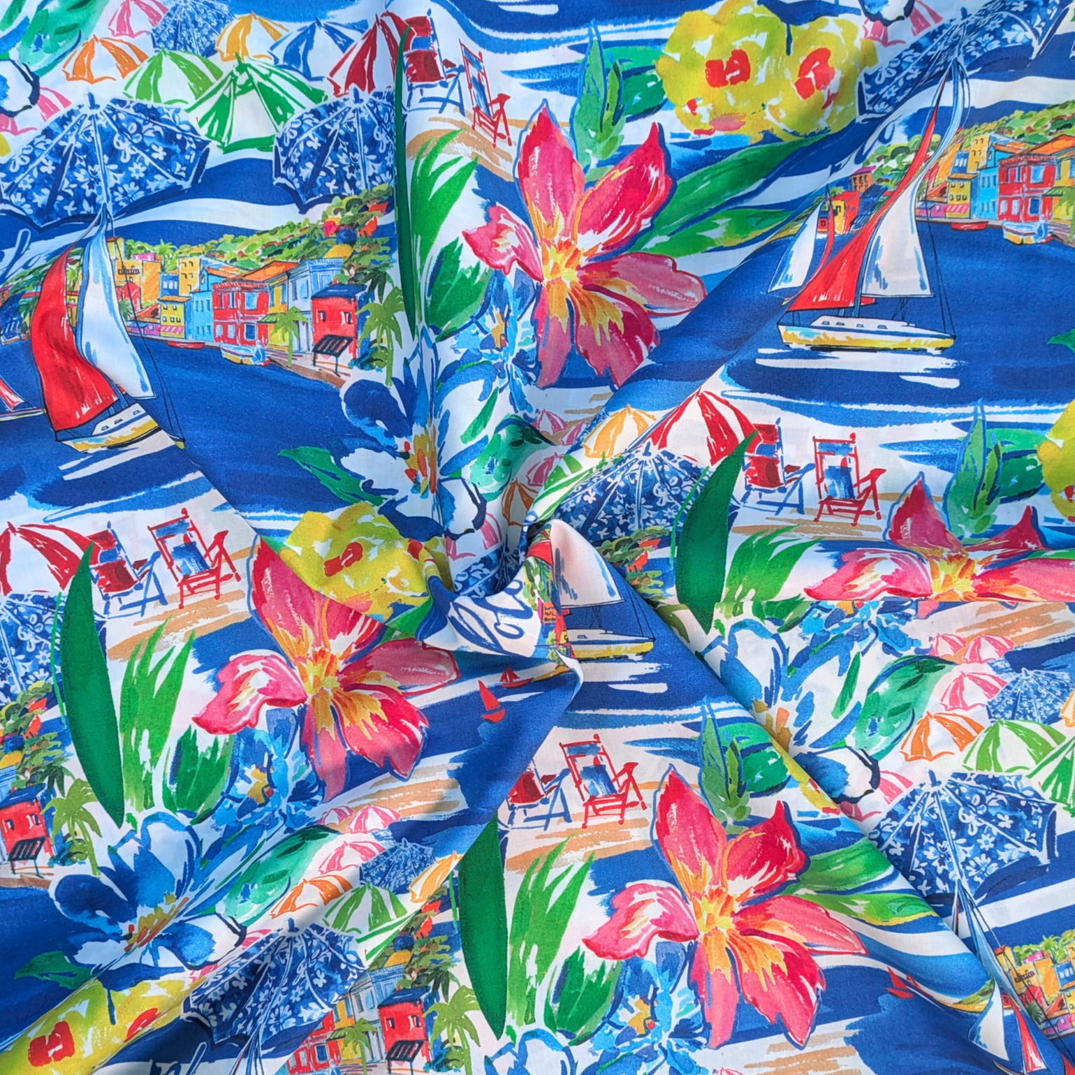 Multi-Coloured Riviera Print 100% Cotton Poplin Fabric