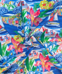 Multi-Coloured Riviera Print 100% Cotton Poplin Fabric Ex-Designer Deadstock 7 Multi-Coloured Riviera Print 100% Cotton Poplin Fabric