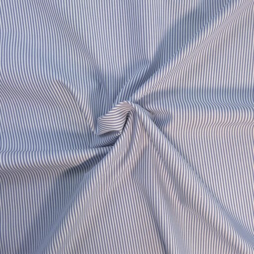 Blue and White Striped 100% Cotton Shirting Fabric Designer Deadstock