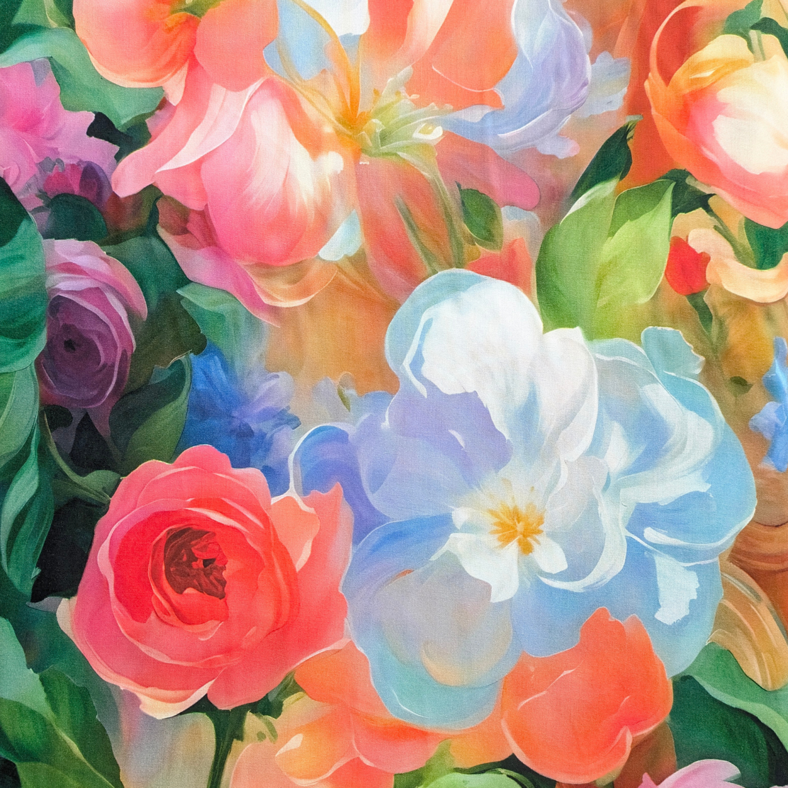 Large Floral Blooms Viscose Fabric Digital Print 140cm Wide