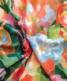 Large Floral Blooms Viscose Fabric Digital Print 140cm Wide