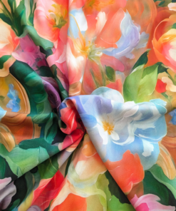 Large Floral Blooms Viscose Fabric Digital Print 140cm Wide
