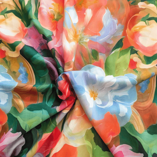 Large Floral Blooms Viscose Fabric Digital Print 140cm Wide