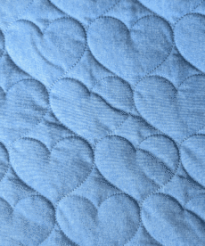 Blue Embroidered Hearts Quilted Chambray Fabric 140cm Wide For Dressmaking & Quilting