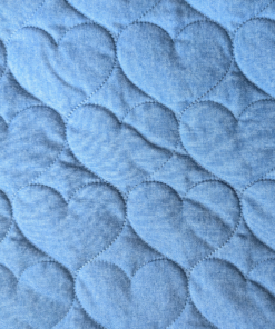 Blue Embroidered Hearts Quilted Chambray Fabric 140cm Wide For Dressmaking & Quilting
