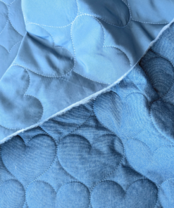Blue Embroidered Hearts Quilted Chambray Fabric 140cm Wide For Dressmaking & Quilting