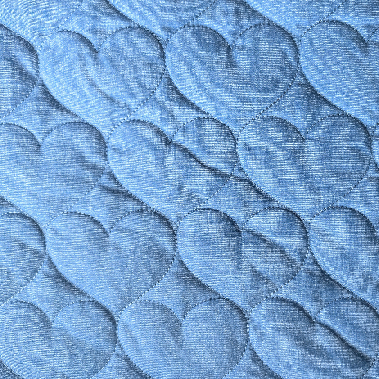 Blue Embroidered Hearts Quilted Chambray Fabric 140cm Wide For Dressmaking & Quilting 1 Blue Embroidered Hearts Quilted Chambray Fabric 140cm Wide For Dressmaking & Quilting