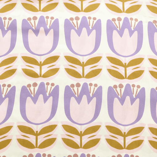 Large Tulip Viscose Fabric Lenzing Ecovero Lightweight White Floral 138cm Wide