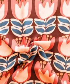 Large Tulip Viscose Fabric Lenzing Ecovero Lightweight Wine Red Floral 138cm Wide