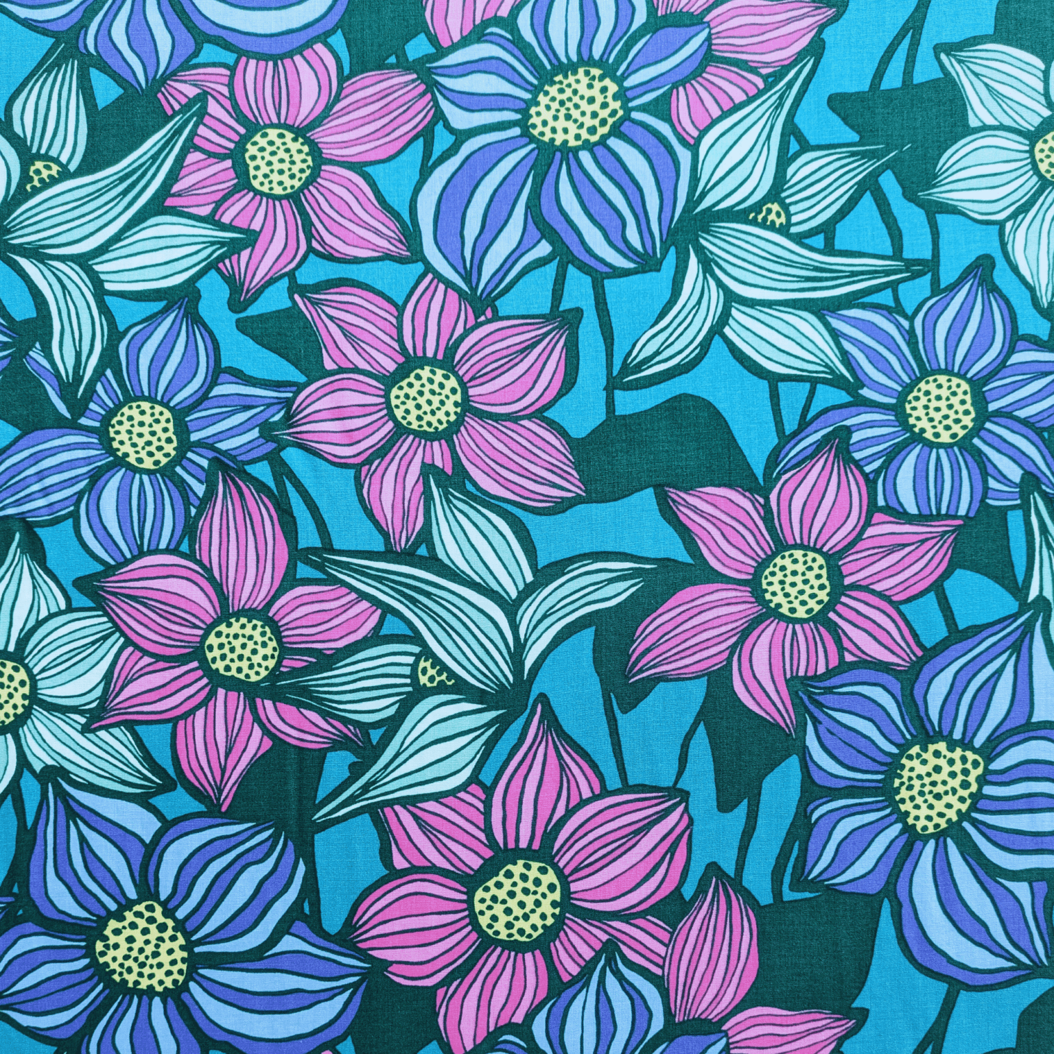 Wild Blooms Viscose Fabric Lenzing Ecovero Lightweight Teal Floral 138cm Wide