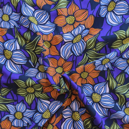 Wild Blooms Viscose Fabric Lenzing Ecovero Lightweight Purple Floral 138cm Wide
