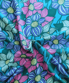 Wild Blooms Viscose Fabric Lenzing Ecovero Lightweight Teal Floral 138cm Wide