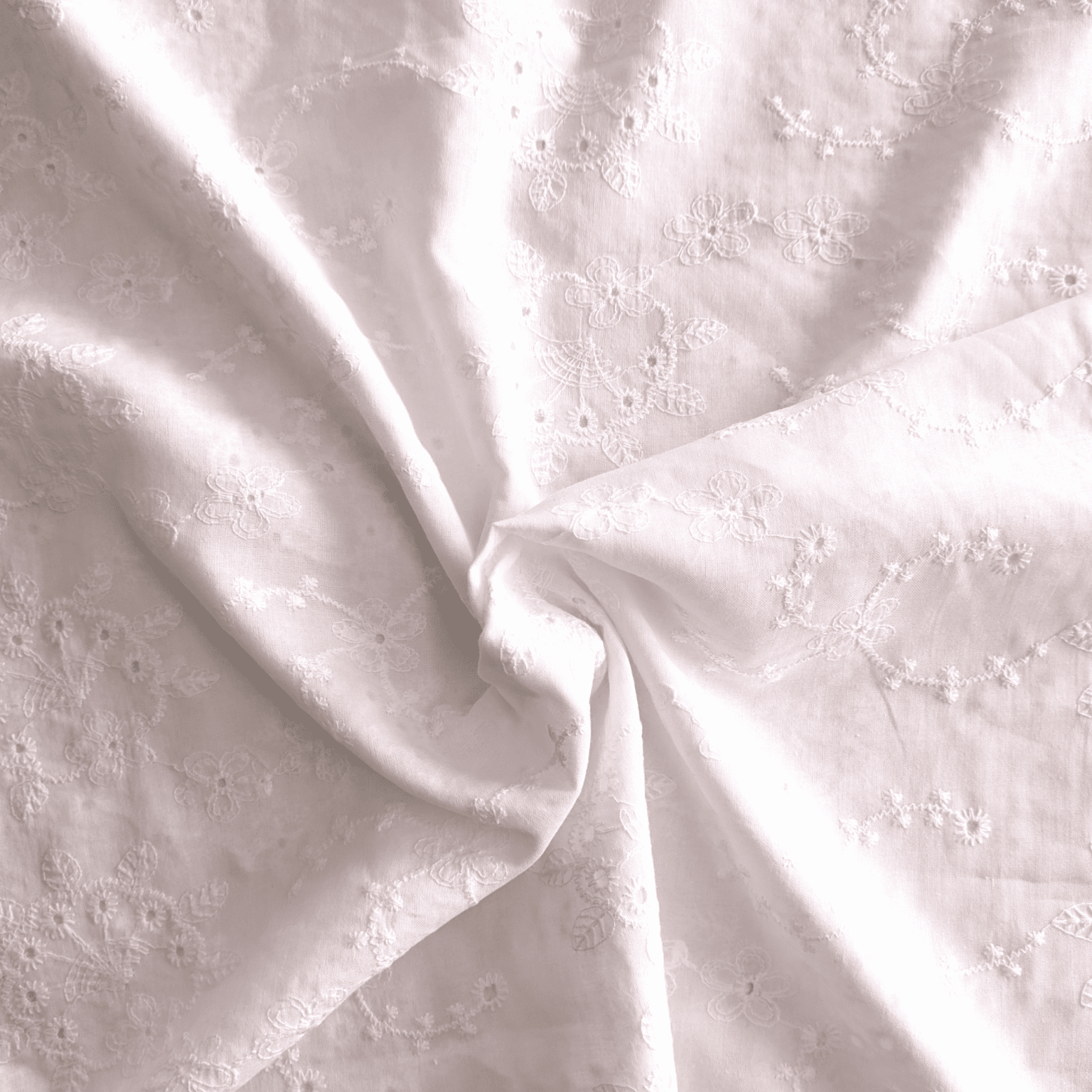 Fan Floral On White Broderie Anglaise Cotton Fabric 135cm Wide