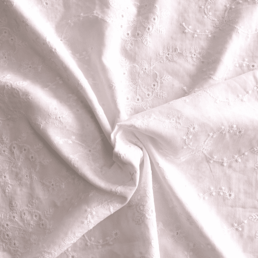 Fan Floral On White Broderie Anglaise Cotton Fabric 135cm Wide