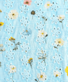 Blue Botanical Print Broderie Anglaise Cotton Fabric 130cm Wide