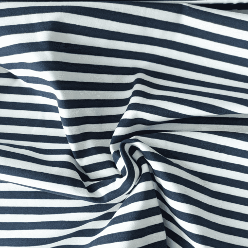 Yarn Dyed Stripe Navy & White Cotton Jersey Fabric 150cm Wide
