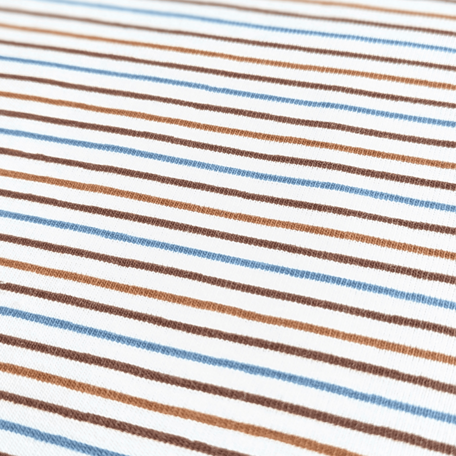 Fine Printed Stripe Browns & Teal On Cream Cotton Jersey Fabric 150cm Wide