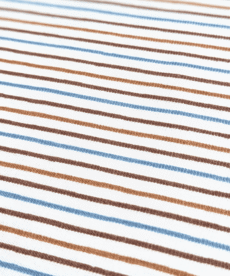 Fine Printed Stripe Browns & Teal On Cream Cotton Jersey Fabric 150cm Wide