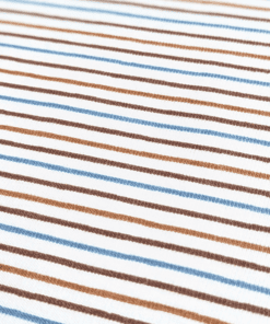 Fine Printed Stripe Browns & Teal On Cream Cotton Jersey Fabric 150cm Wide