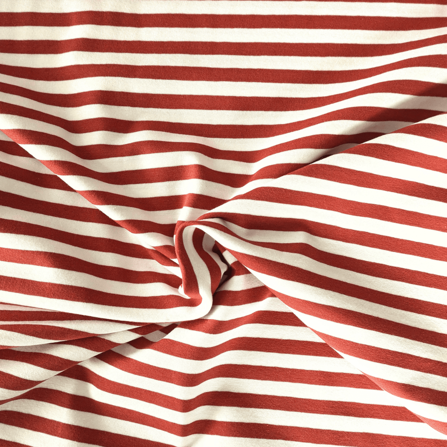 Yarn Dyed Stripe Terracotta Red & White Cotton Jersey Fabric 150cm Wide