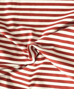 Yarn Dyed Stripe Terracotta Red & White Cotton Jersey Fabric 150cm Wide