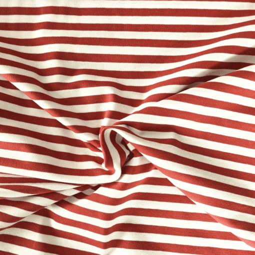 Yarn Dyed Stripe Terracotta Red & White Cotton Jersey Fabric 150cm Wide