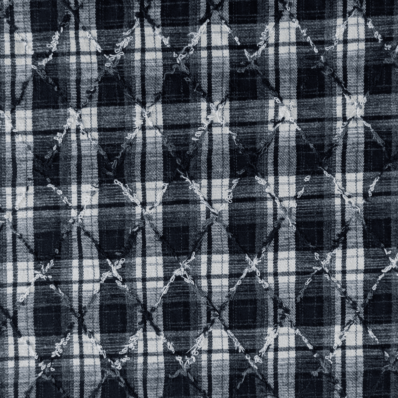 Yarn Dyed Checks In Navy & Cream Poly Viscose Fabric
