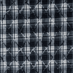 Yarn Dyed Checks In Navy & Cream Poly Viscose Fabric
