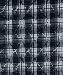 Yarn Dyed Checks In Navy & Cream Poly Viscose Fabric