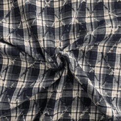 Yarn Dyed Checks In Navy & Cream Poly Viscose Fabric
