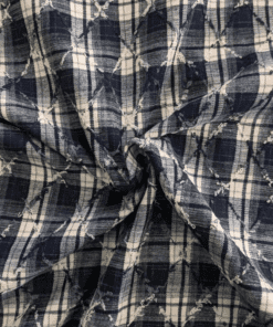 Yarn Dyed Checks In Navy & Cream Poly Viscose Fabric