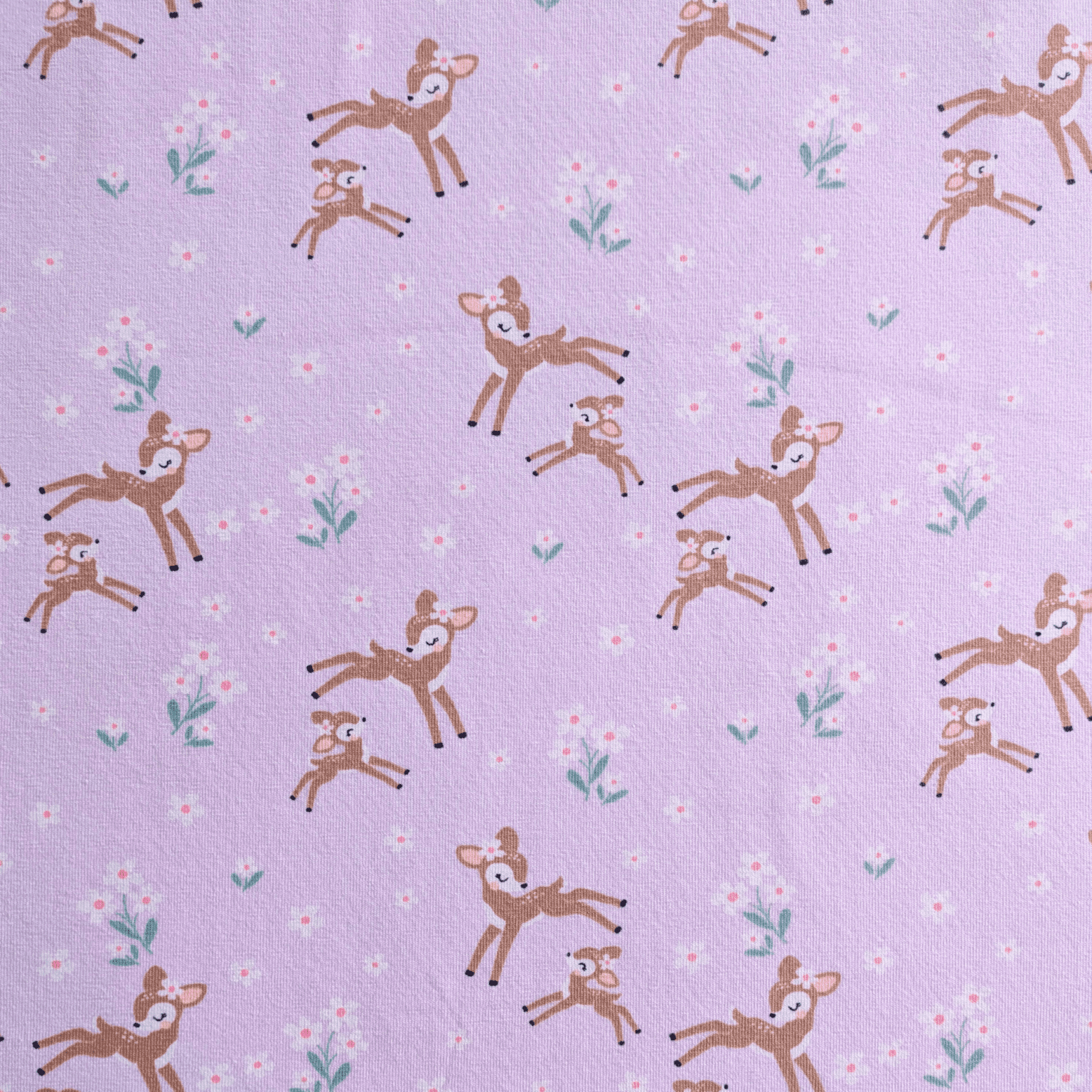 Deer And Flowers Lilac Cotton Jersey Fabric 150cm Wide