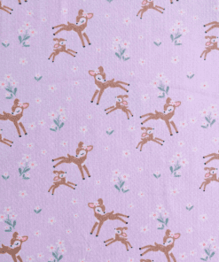 Deer And Flowers Lilac Cotton Jersey Fabric 150cm Wide