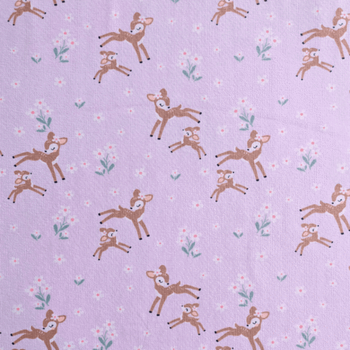 Deer And Flowers Lilac Cotton Jersey Fabric 150cm Wide
