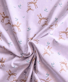 Deer And Flowers Lilac Cotton Jersey Fabric 150cm Wide