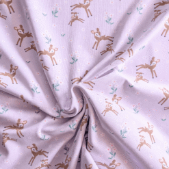 Deer And Flowers Lilac Cotton Jersey Fabric 150cm Wide