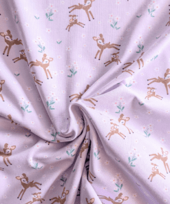Deer And Flowers Lilac Cotton Jersey Fabric 150cm Wide